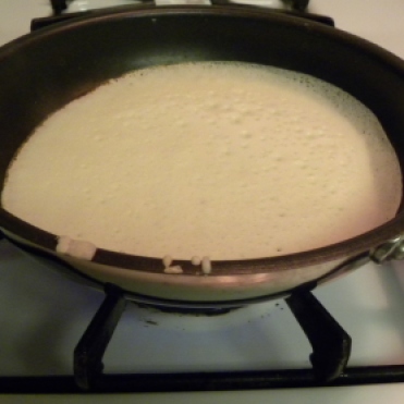 Cook crepes over heat until bubbly all over and the edges are browned. Cook on one side only.